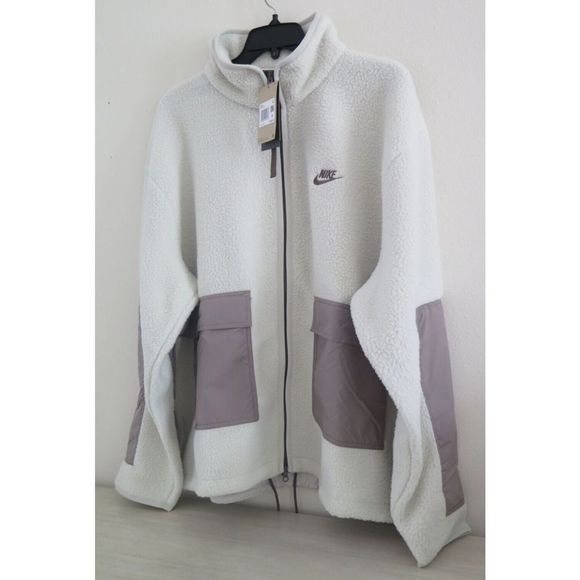 Nike DD5021 Mens Sz 2XL Cream/Gray Sportswear Sherpa Fleece Full-Zip Jacket $150 - Picture 4 of 5